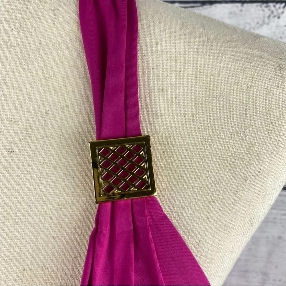 LA Blanca Fuchsia Halter Tankini Swim Bathing Suit Top with Gold Trim Si… - Picture 5 of 9